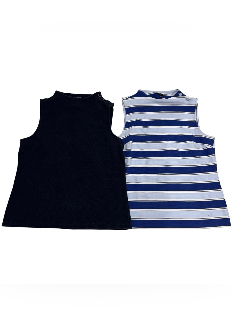 Talbots High Neck Mock Sleeveless Ribbed Top Lot Navy Blue Striped size Large